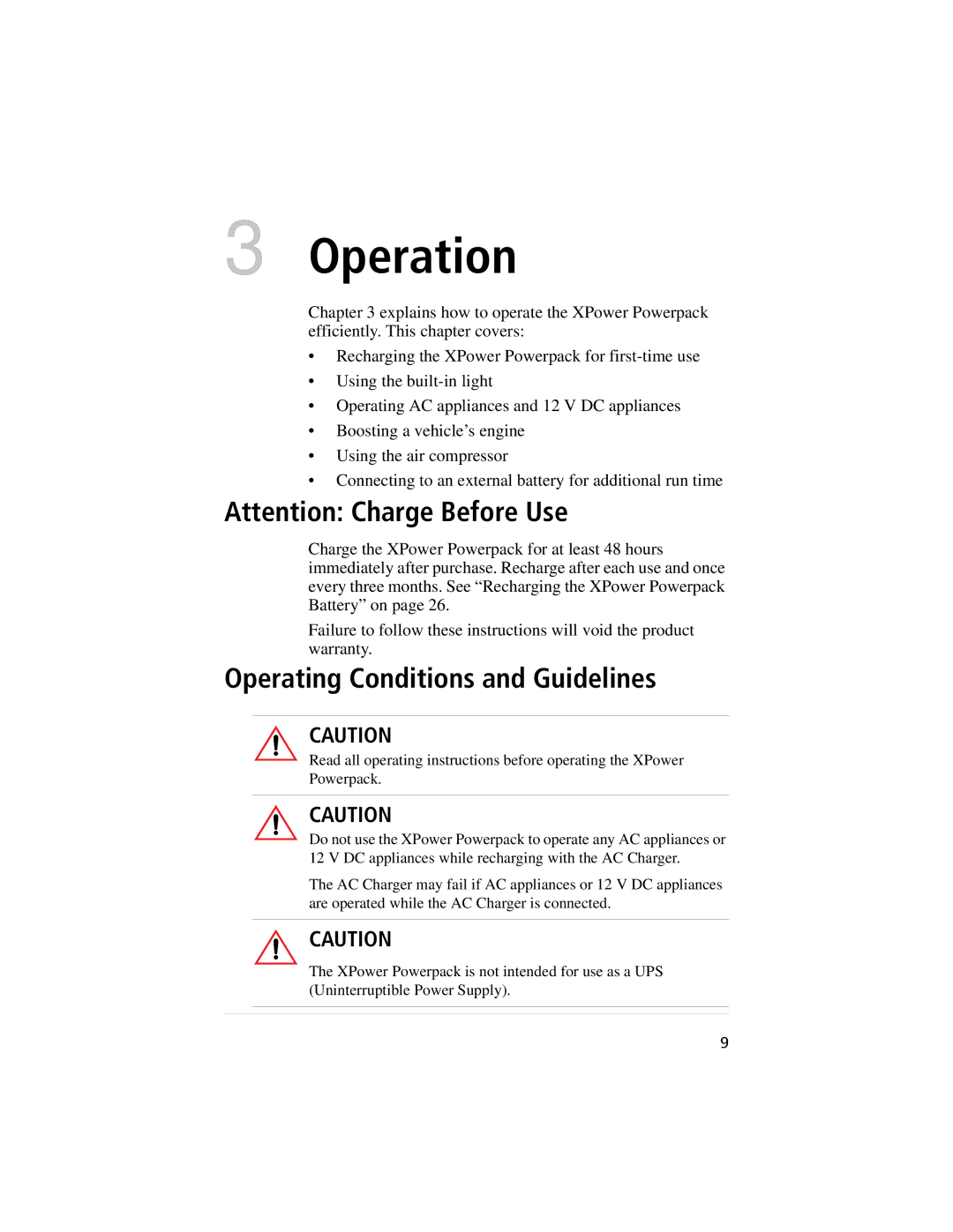 Xantrex Technology 400, 800 manual Operation, Operating Conditions and Guidelines 