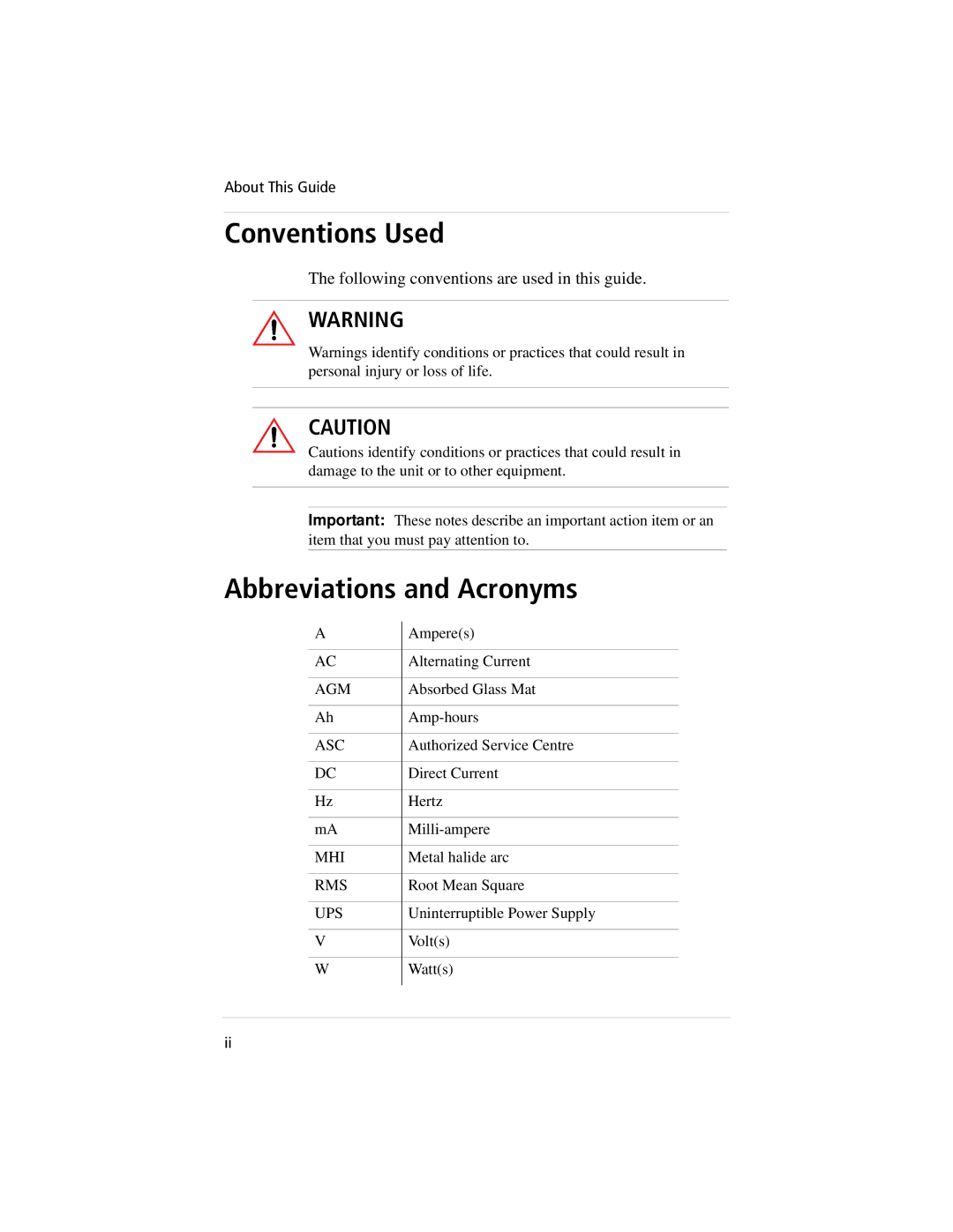 Xantrex Technology 800, 400 manual Conventions Used, Abbreviations and Acronyms 