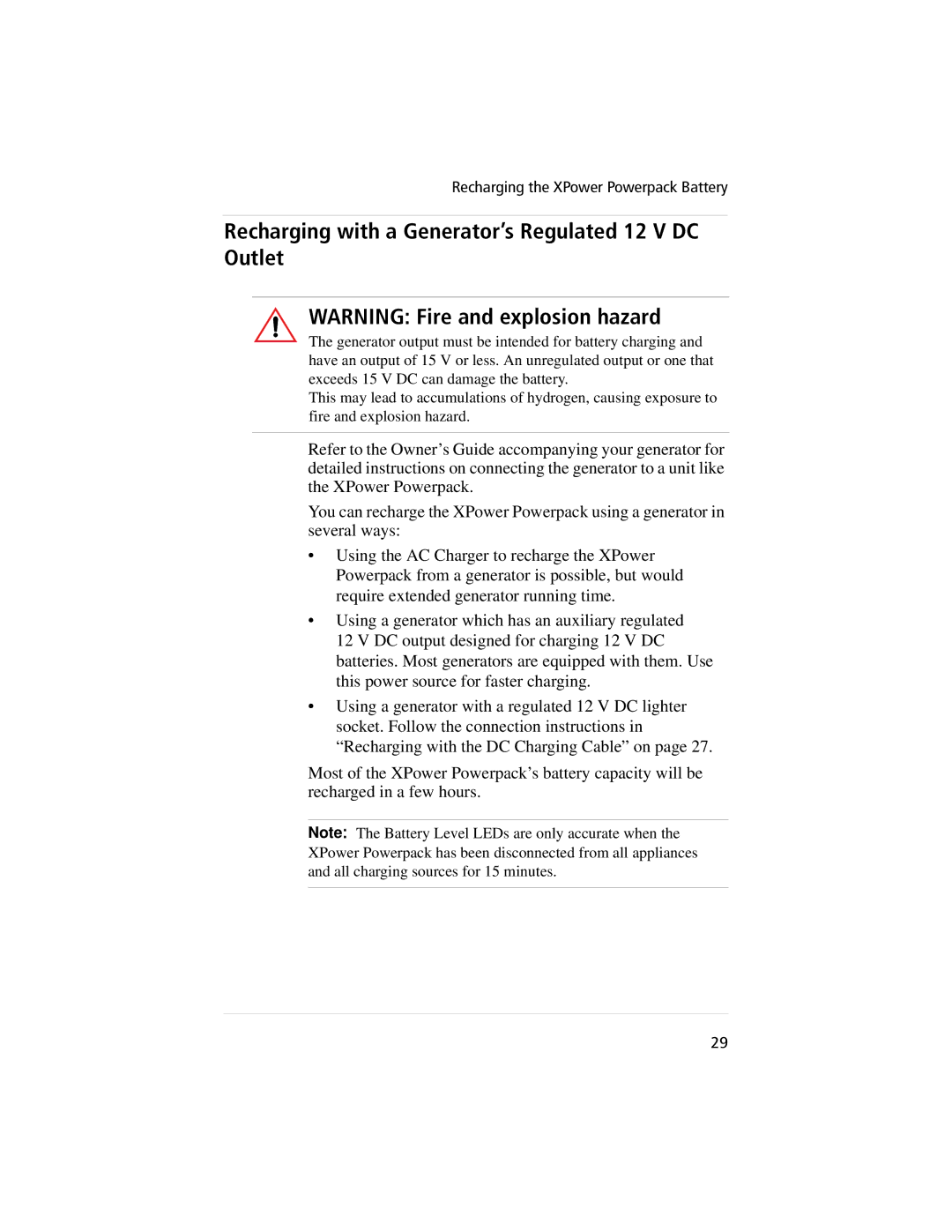 Xantrex Technology 400, 800 manual Recharging with a Generator’s Regulated 12 V DC Outlet 