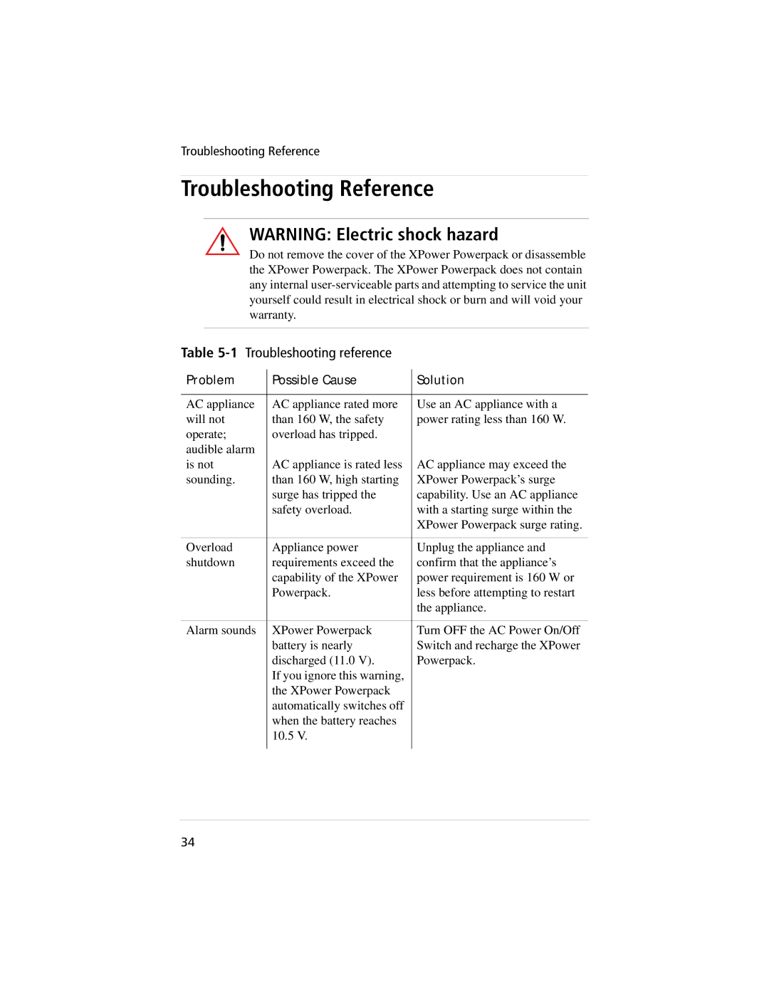 Xantrex Technology 800, 400 manual Troubleshooting Reference, Problem Possible Cause Solution 