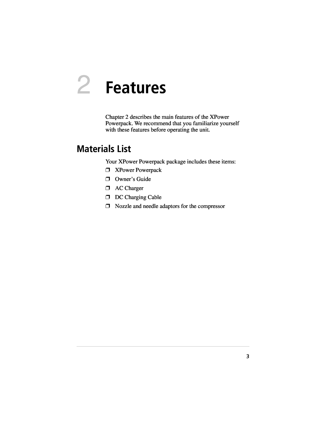 Xantrex Technology 400, 800 manual Features, Materials List 