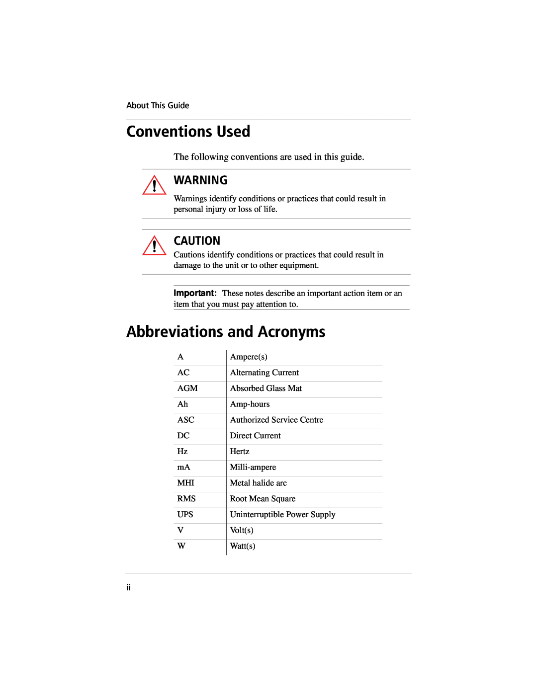 Xantrex Technology 800, 400 Conventions Used, Abbreviations and Acronyms, The following conventions are used in this guide 