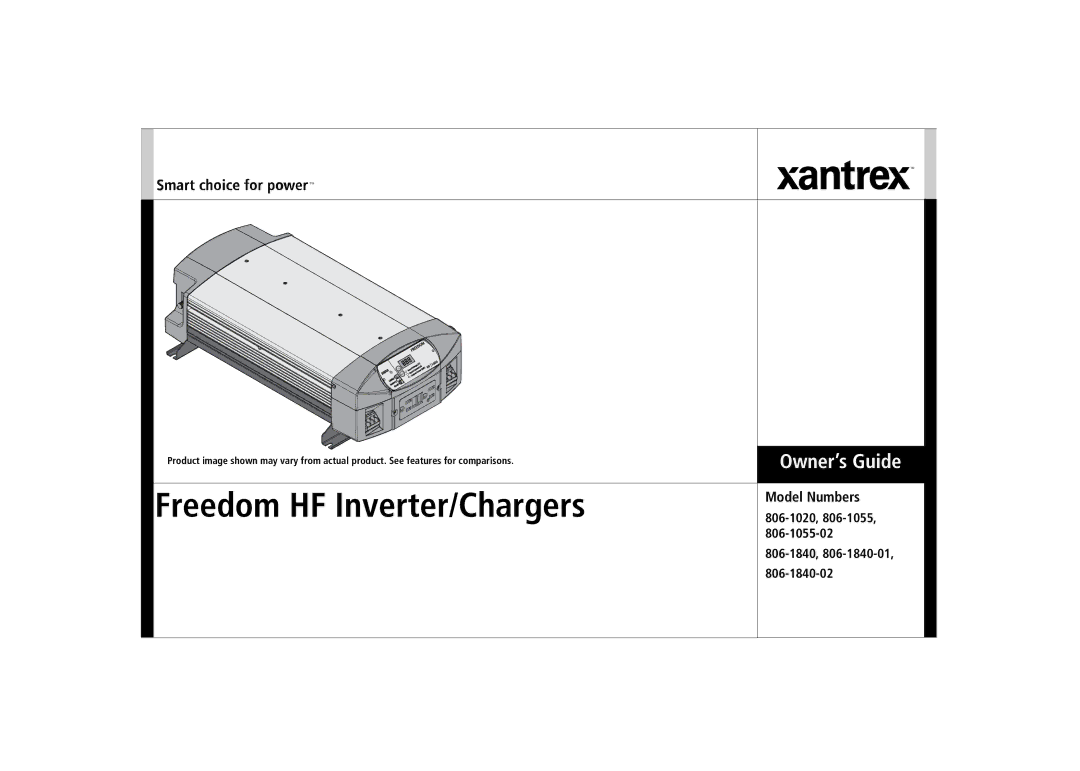 Xantrex Technology 806-1055, 806-1020, 806-1840-01, 806-1840-02 manual Freedom HF Inverter/Chargers, Model Numbers 