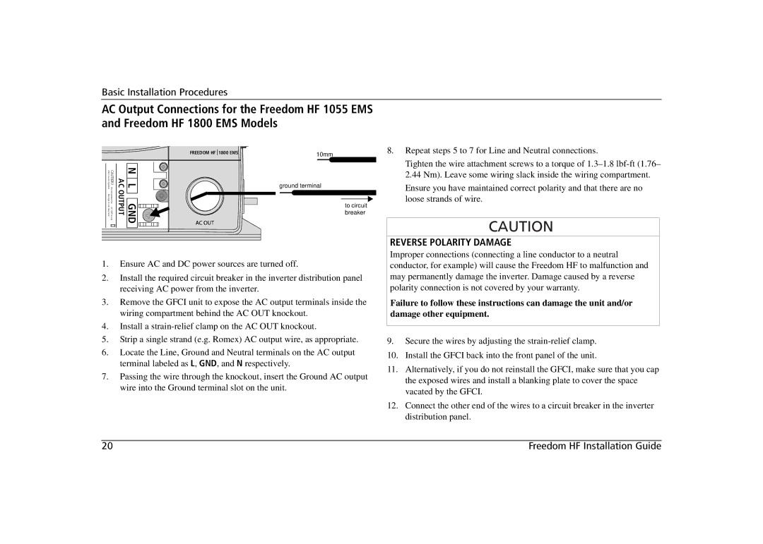 Xantrex Technology 806-1055-02 806-1840, 806-1020, 806-1840-01, 806-1840-02 manual Gnd, Reverse Polarity Damage 