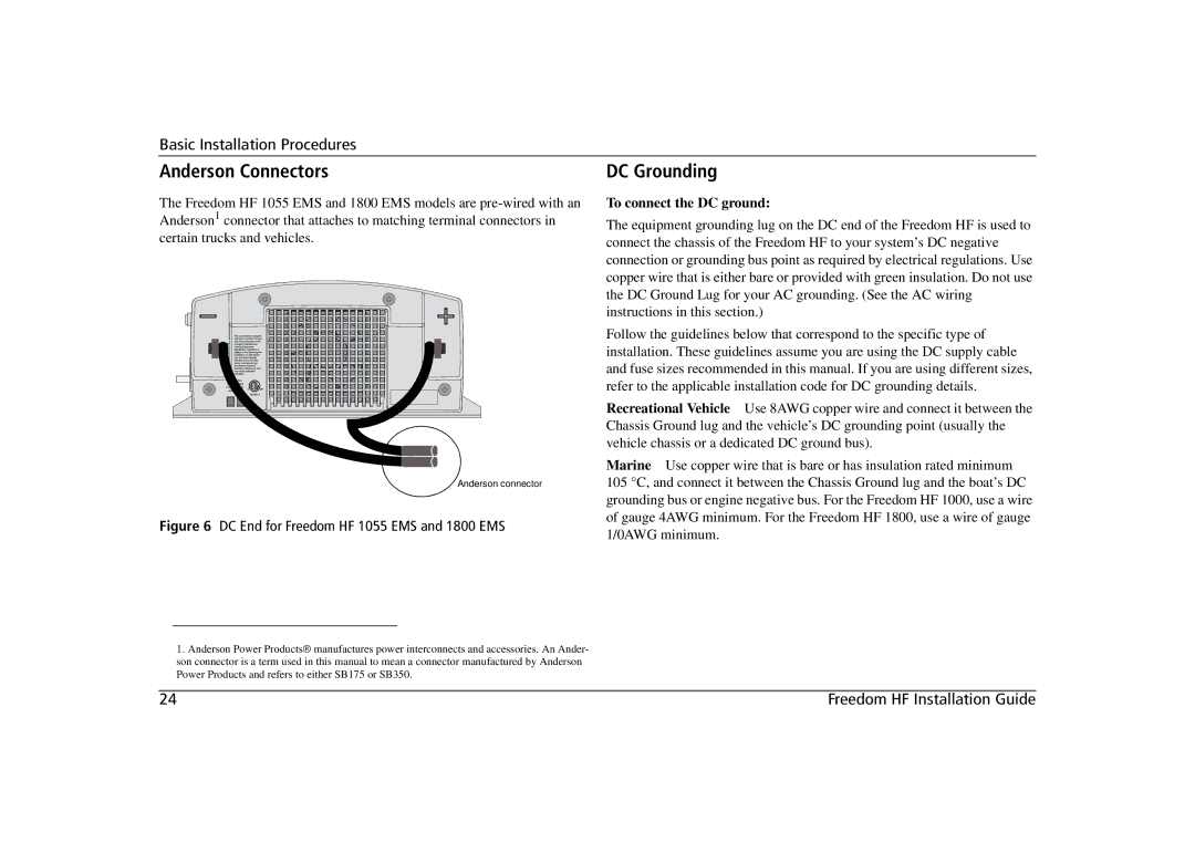 Xantrex Technology 806-1840-02, 806-1020, 806-1055, 806-1840-01 Anderson Connectors, DC Grounding, To connect the DC ground 