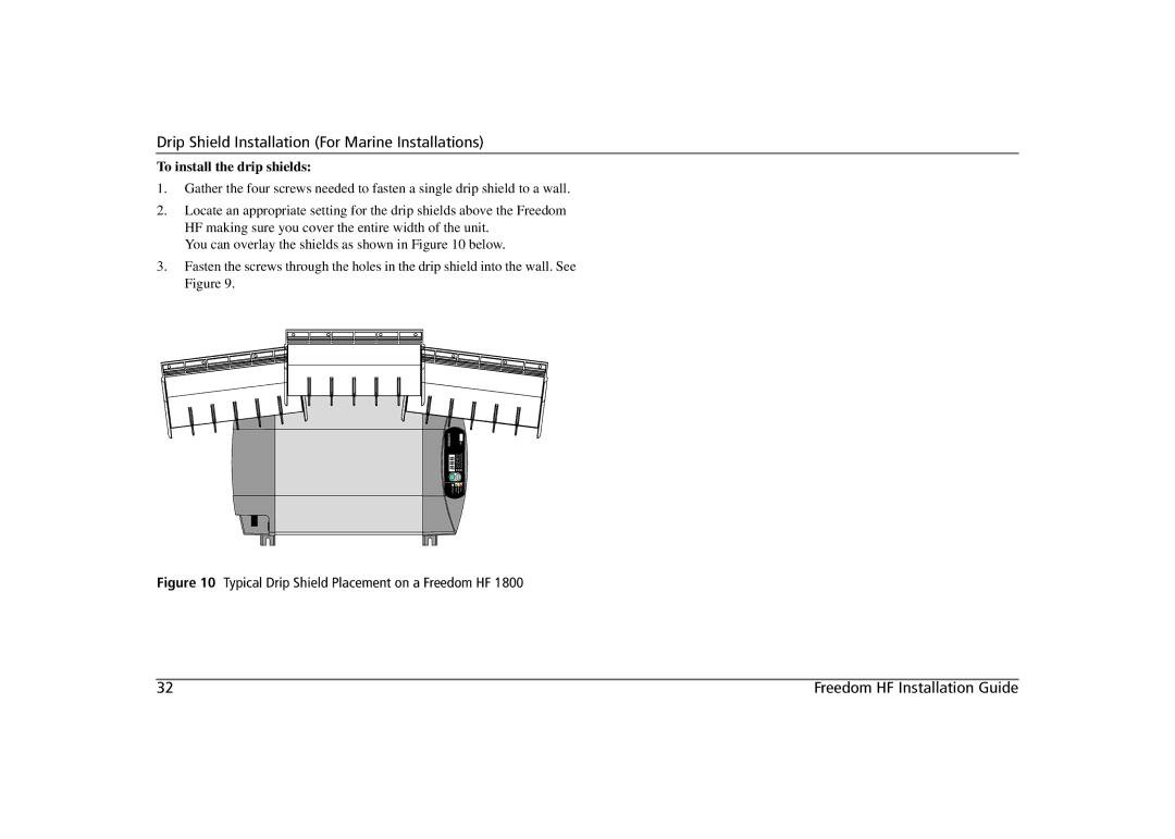 Xantrex Technology 806-1055, 806-1020 manual Drip Shield Installation For Marine Installations, To install the drip shields 