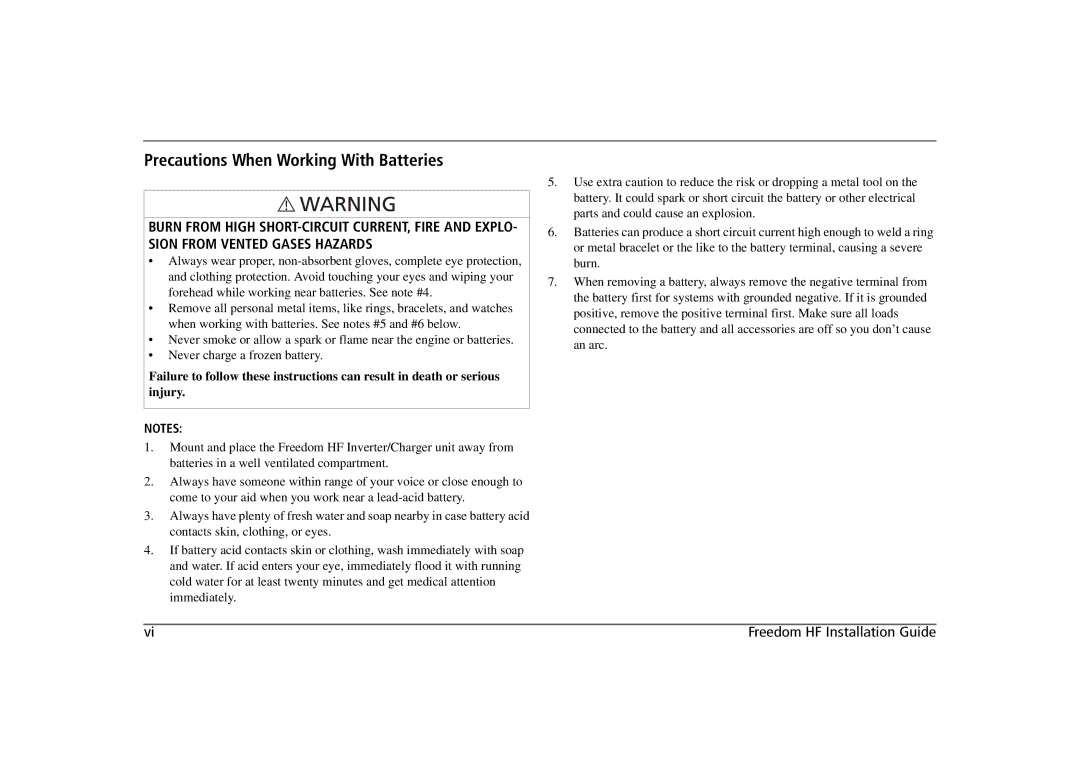 Xantrex Technology 806-1840-02, 806-1020, 806-1840-01, 806-1055-02 806-1840 manual Precautions When Working With Batteries 