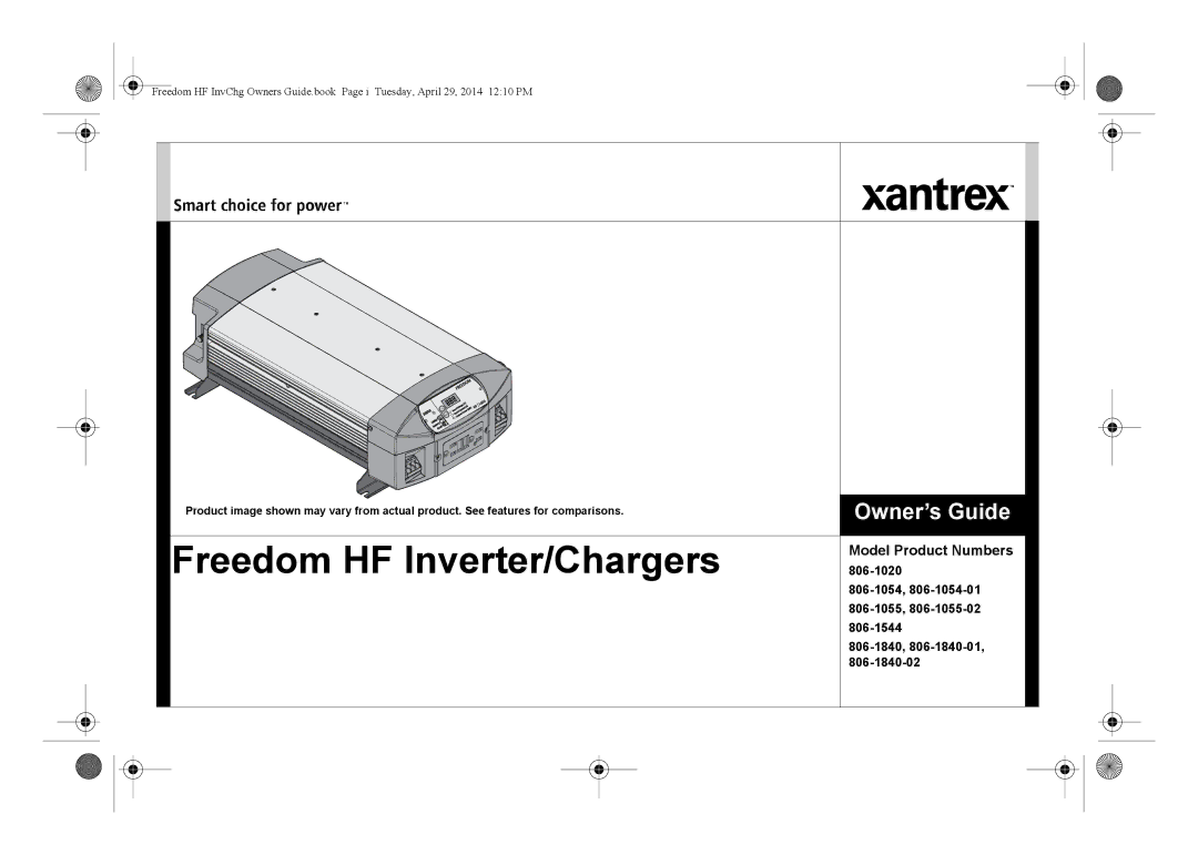 Xantrex Technology 806-1055-02, 806-1840, 806-1544, 806-1054-01 manual Freedom HF Inverter/Chargers 