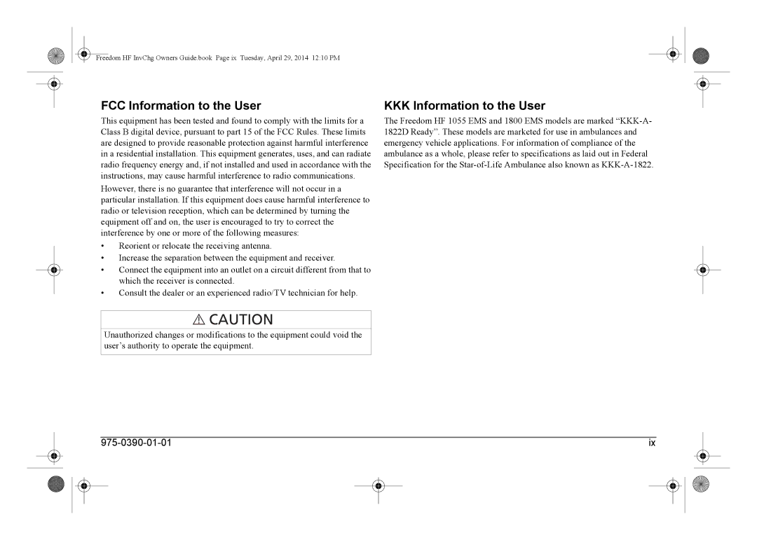 Xantrex Technology 806-1055-02, 806-1840, 806-1544, 806-1054-01 FCC Information to the User, KKK Information to the User 