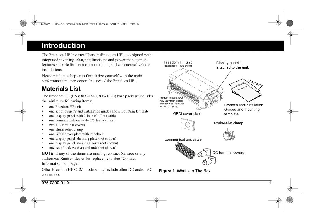 Xantrex Technology 806-1840, 806-1055-02, 806-1544, 806-1054-01 manual Introduction, Materials List 