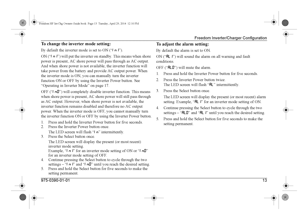 Xantrex Technology 806-1544, 806-1840, 806-1055-02, 806-1054-01 manual To change the inverter mode setting 