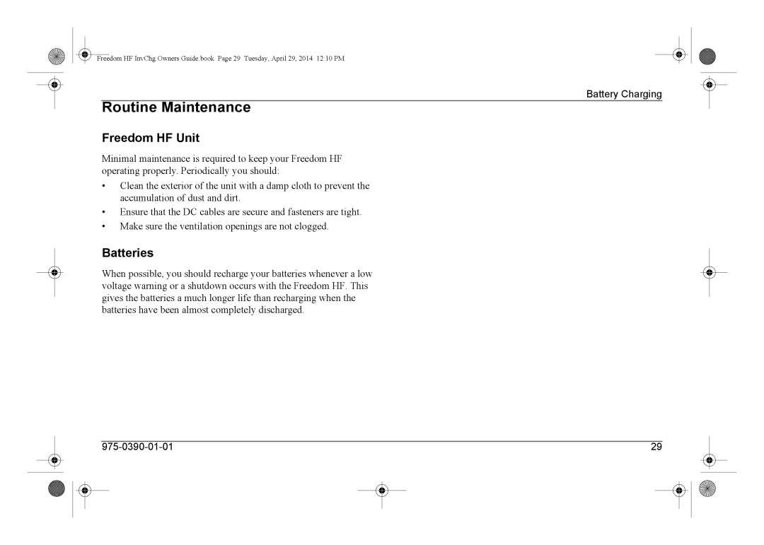 Xantrex Technology 806-1054-01, 806-1840, 806-1055-02, 806-1544 manual Routine Maintenance, Freedom HF Unit, Batteries 