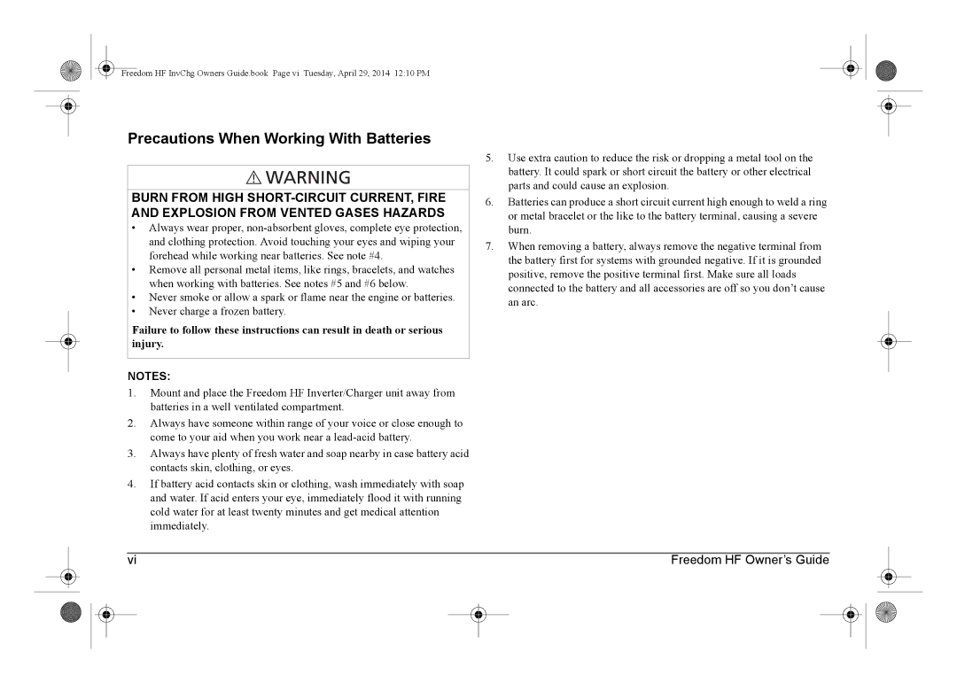 Xantrex Technology 806-1054-01, 806-1840, 806-1055-02, 806-1544 manual Precautions When Working With Batteries 