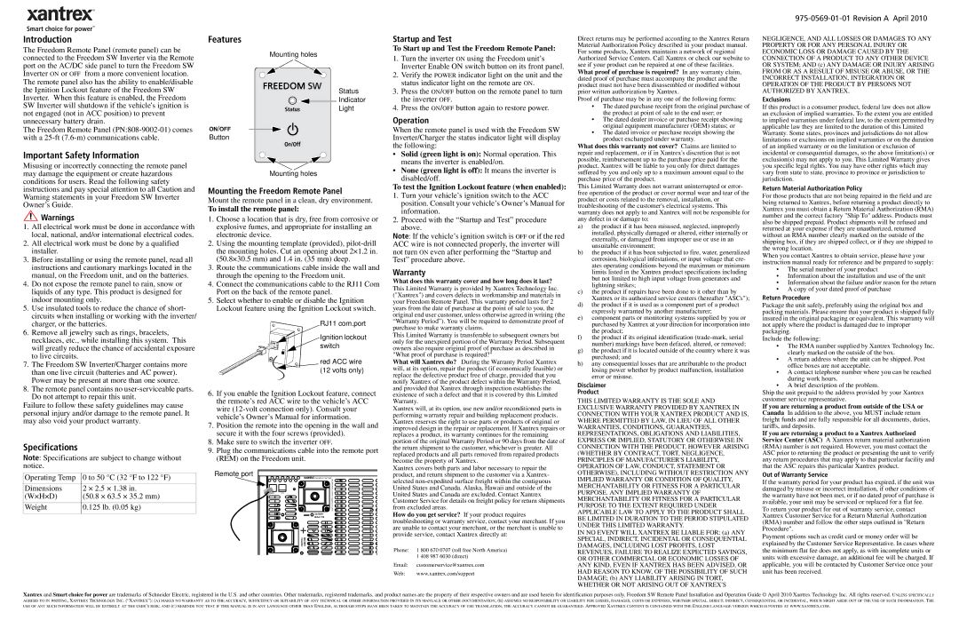 Xantrex Technology 808-9002-01 specifications Introduction, Important Safety Information, Specifications, Features 