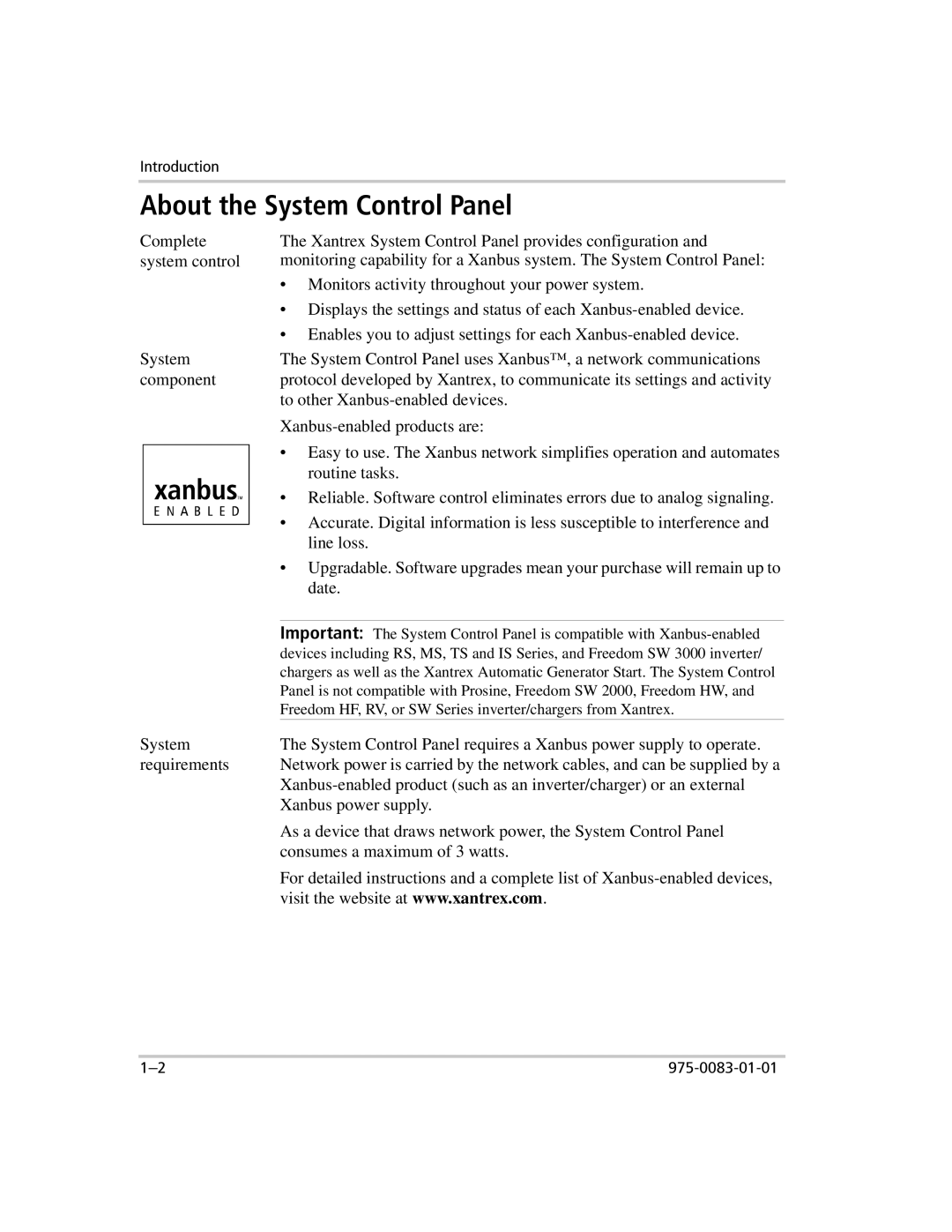 Xantrex Technology 809-0910 manual About the System Control Panel 