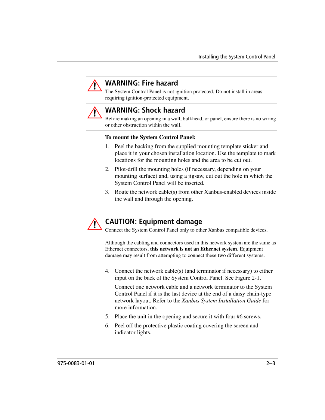 Xantrex Technology 809-0910 manual To mount the System Control Panel, Installing the System Control Panel 