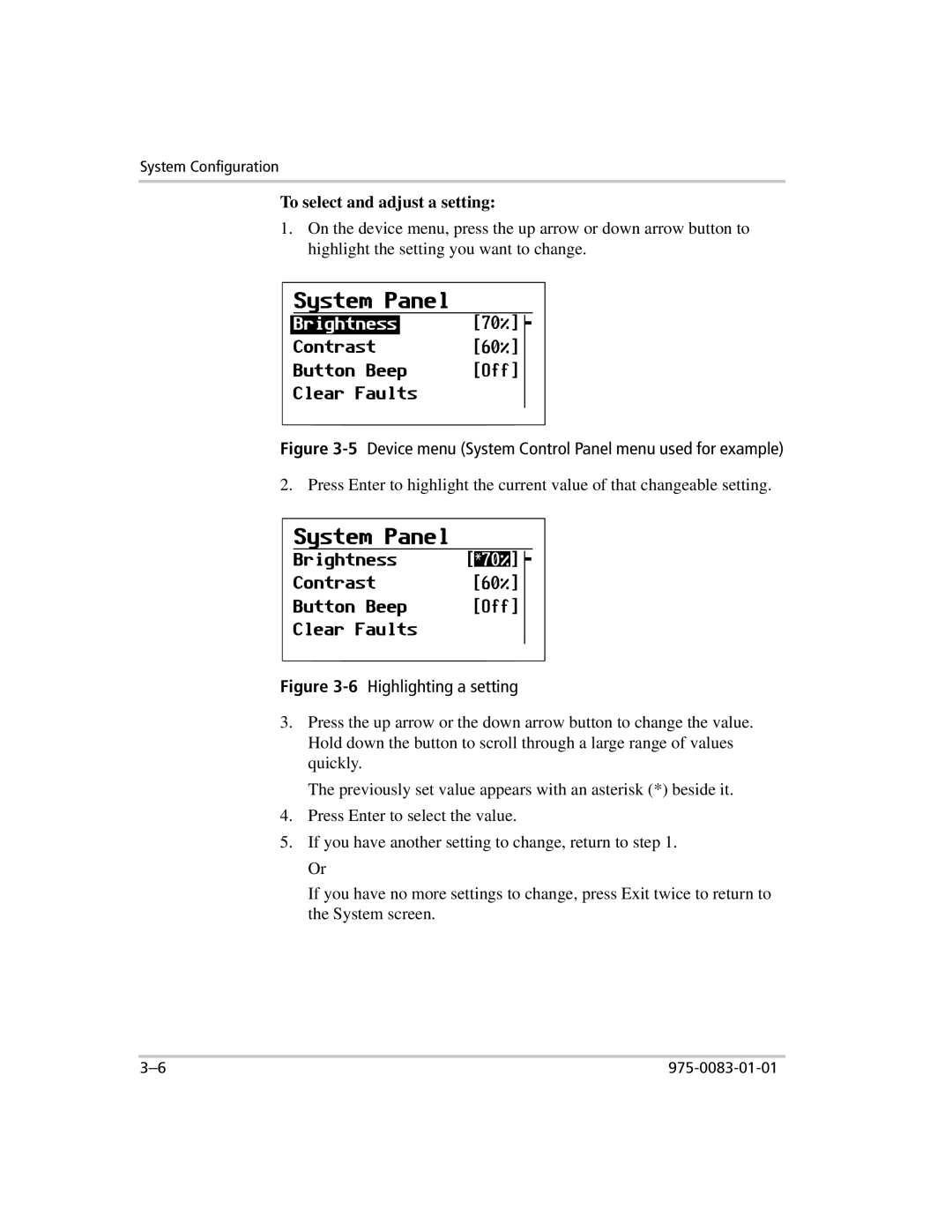 Xantrex Technology 809-0910 manual To select and adjust a setting, 5Device menu System Control Panel menu used for example 