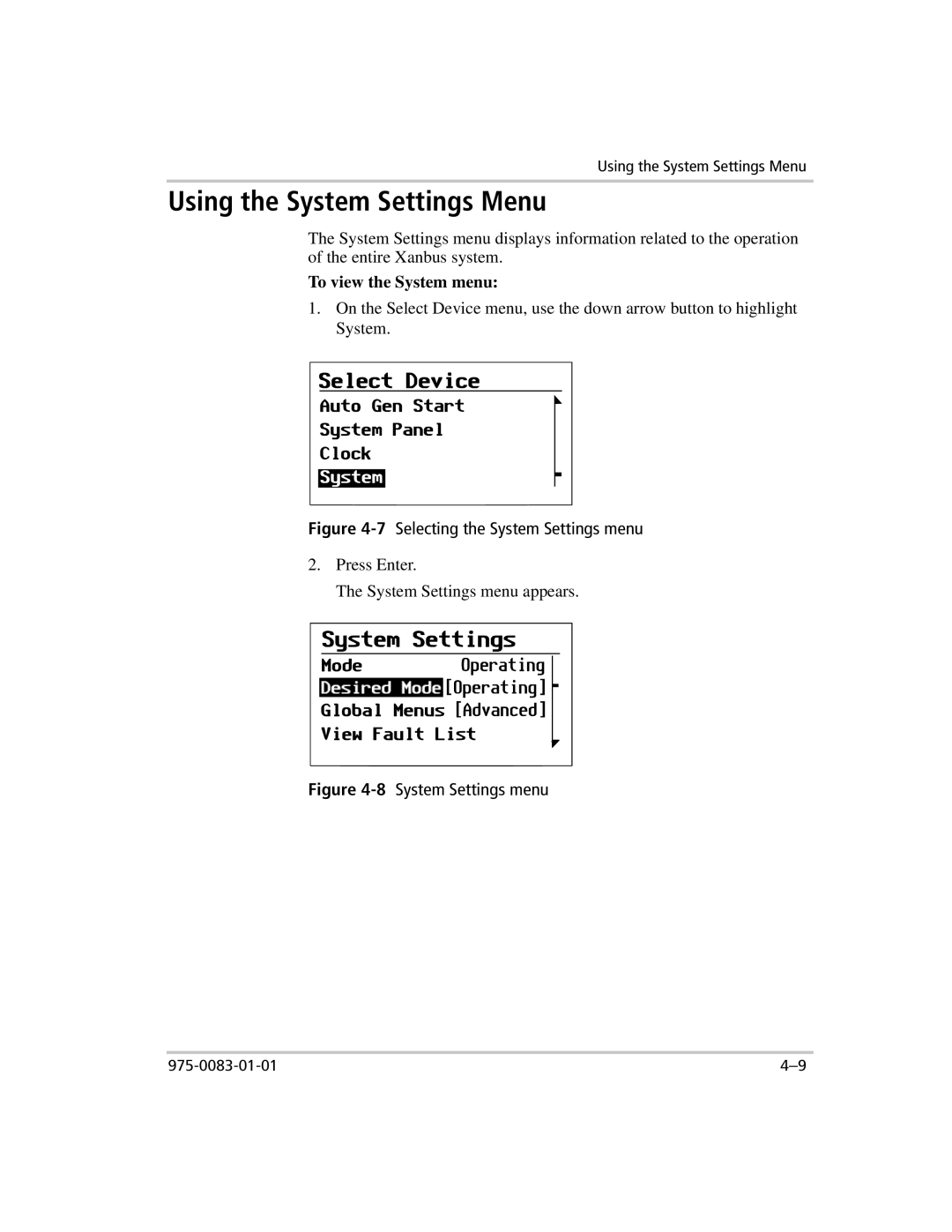 Xantrex Technology 809-0910 manual Using the System Settings Menu, To view the System menu 