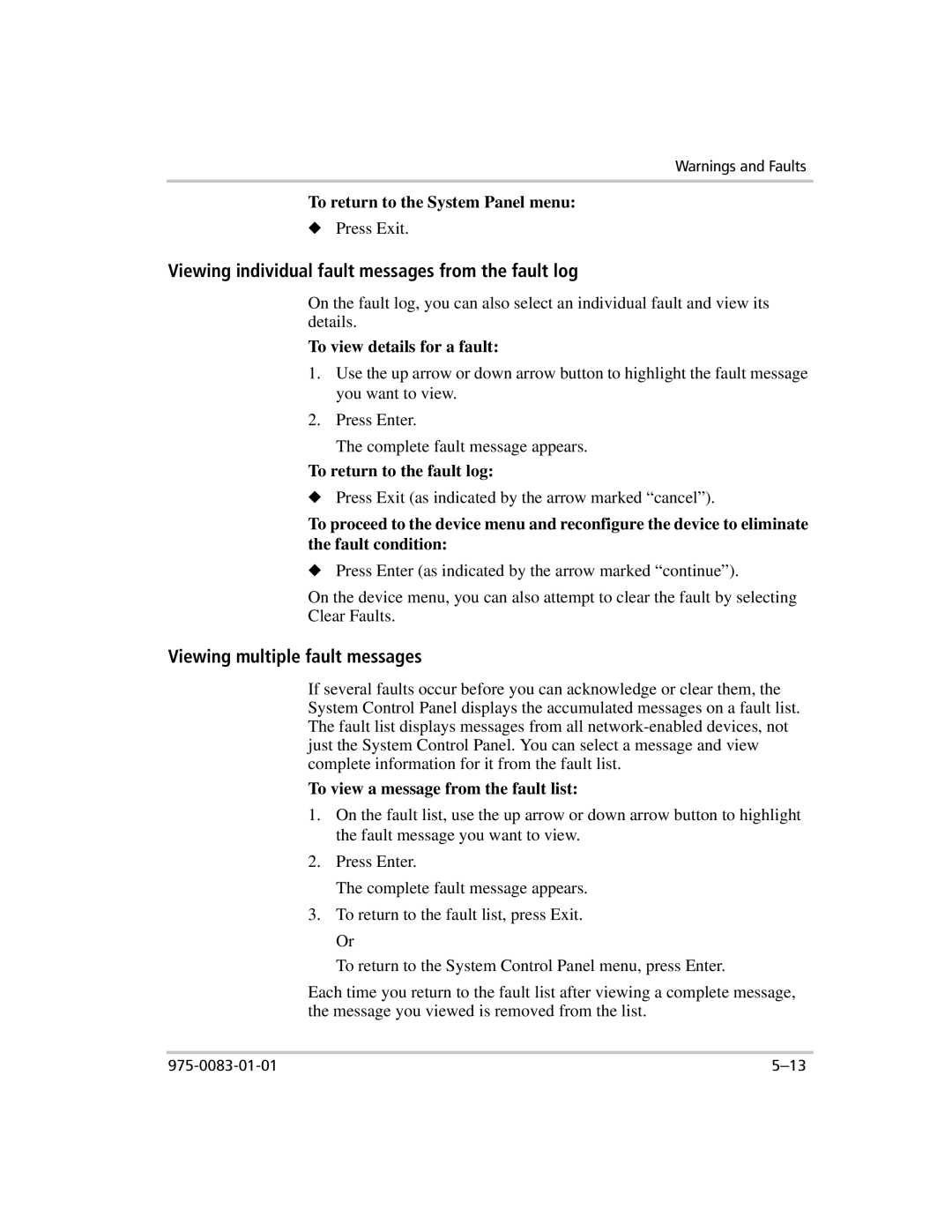 Xantrex Technology 809-0910 To view details for a fault, To return to the fault log, To view a message from the fault list 