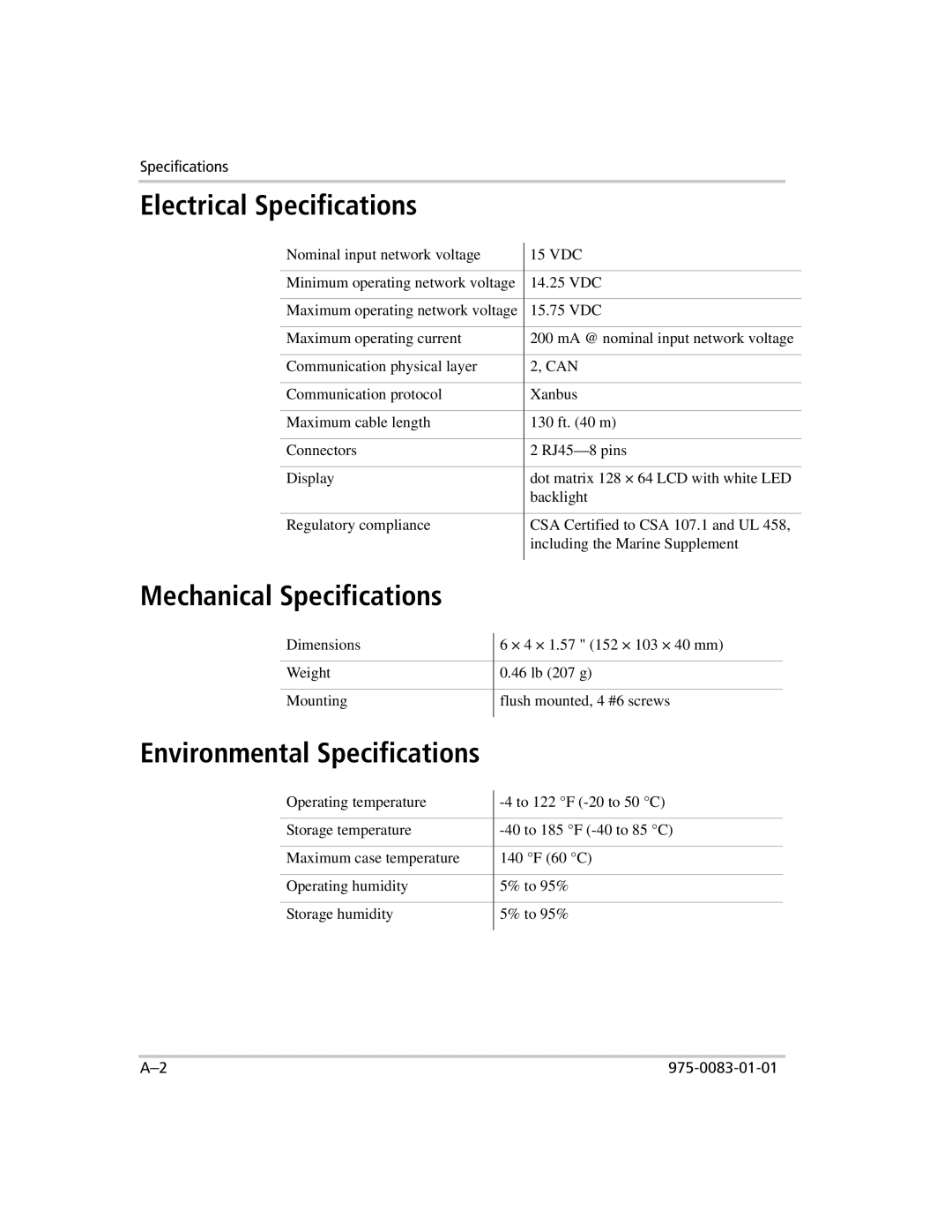 Xantrex Technology 809-0910 manual Electrical Specifications, Mechanical Specifications, Environmental Specifications 