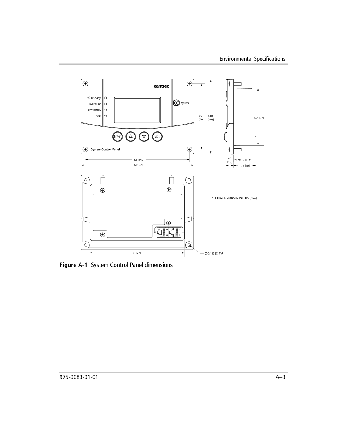 Xantrex Technology 809-0910 manual Figure A-1System Control Panel dimensions 