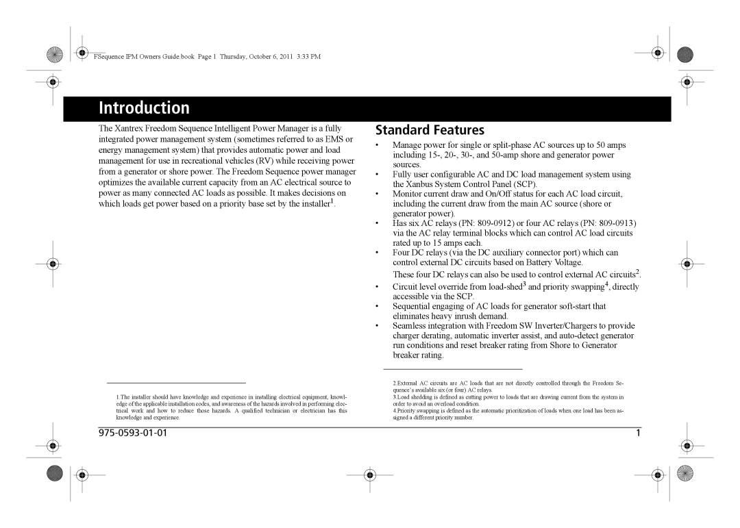 Xantrex Technology 809-0912 manual Introduction, Standard Features 