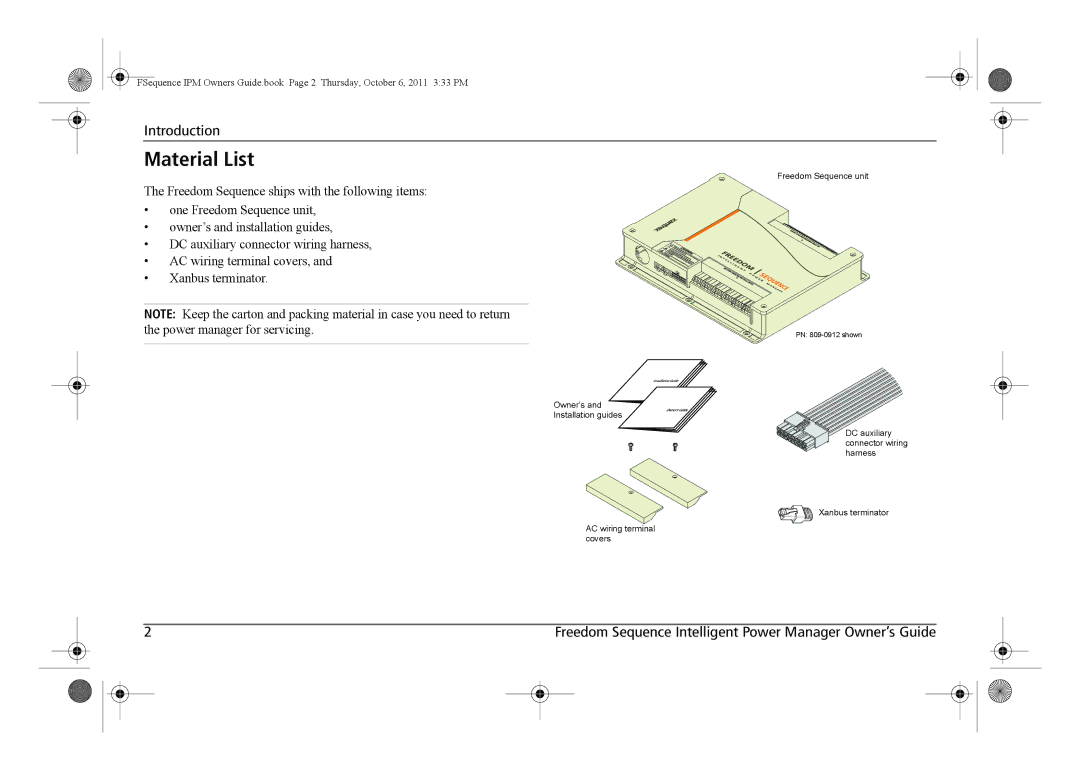 Xantrex Technology 809-0912 manual Material List 