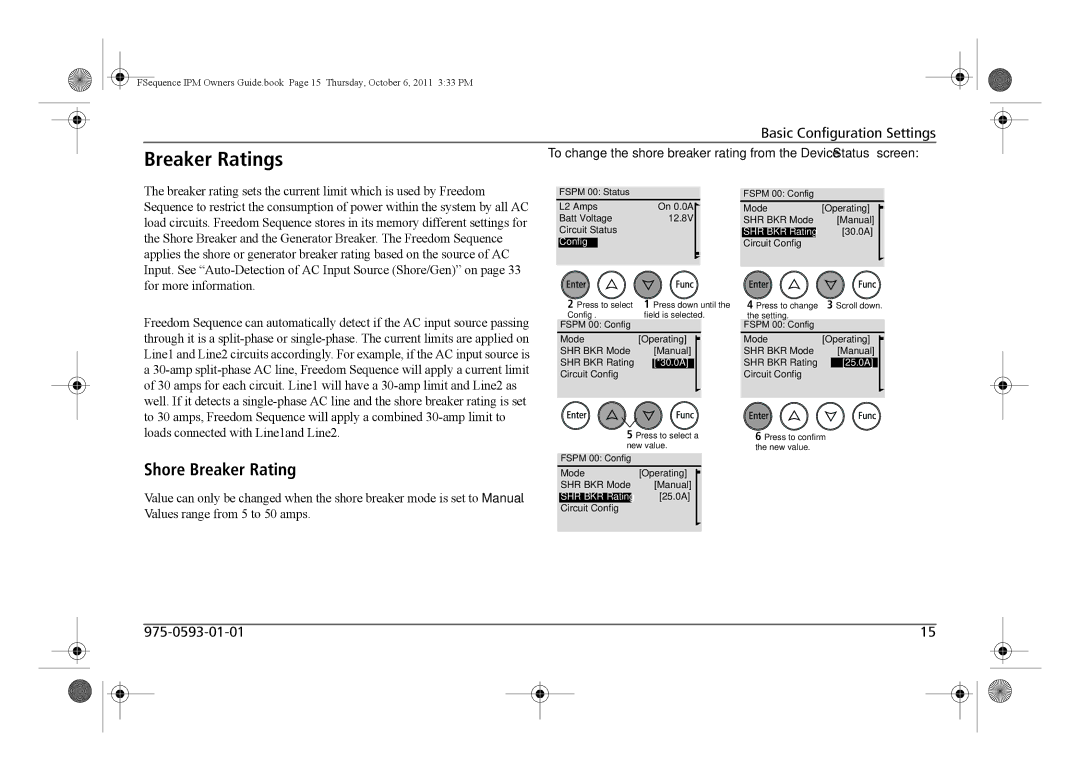 Xantrex Technology 809-0912 manual Breaker Ratings, Shore Breaker Rating, 30.0A, 25.0A 