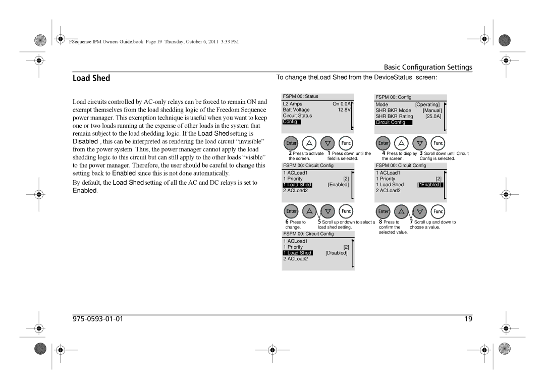 Xantrex Technology 809-0912 manual To change the Load Shed from the Device Status screen, Enabled 