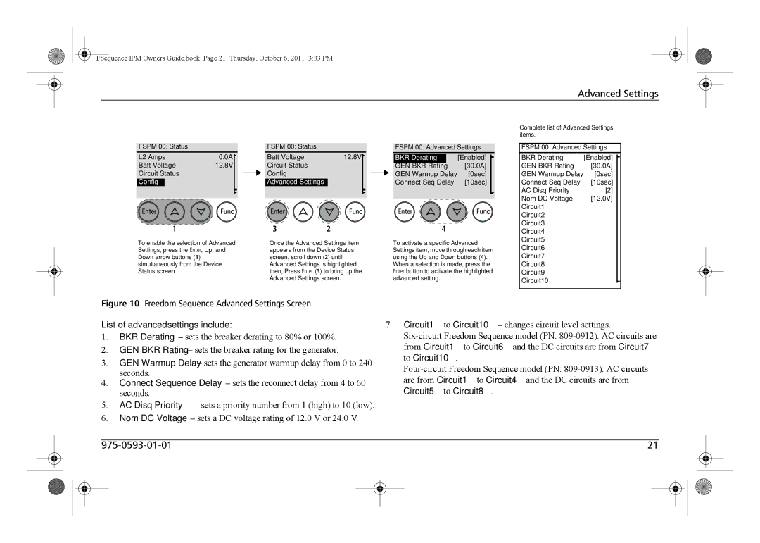 Xantrex Technology 809-0912 manual List of advanced settings include, Advanced Settings, BKR Derating 