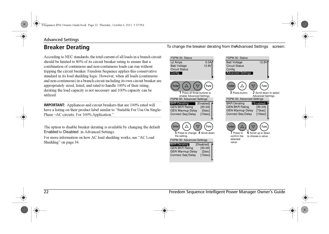 Xantrex Technology 809-0912 manual Breaker Derating, Config Advanced Settings 