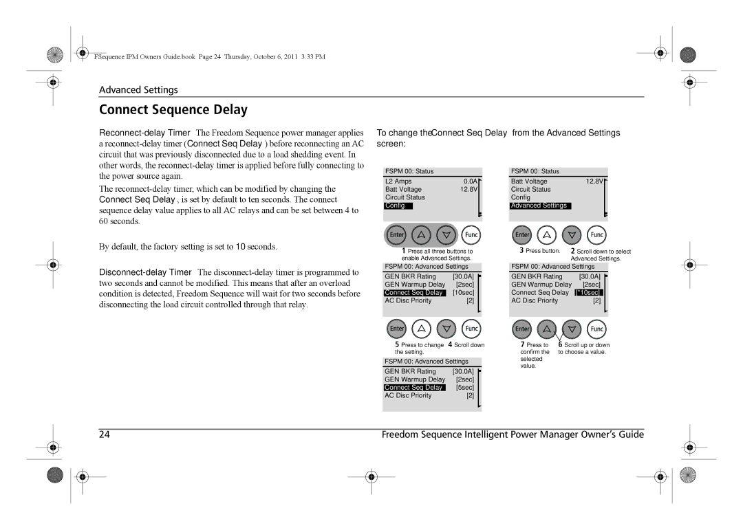 Xantrex Technology 809-0912 manual Connect Sequence Delay, Connect Seq Delay, 10sec 