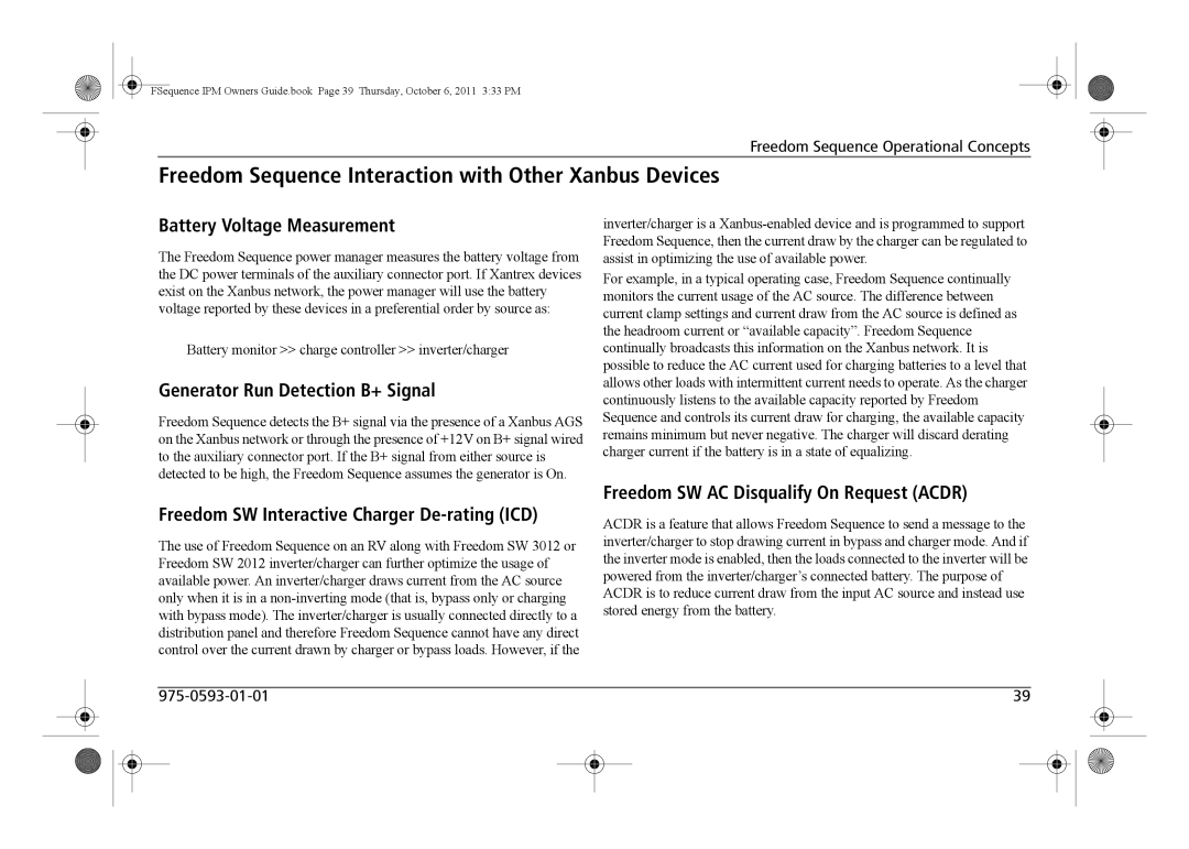 Xantrex Technology 809-0912 manual Freedom Sequence Interaction with Other Xanbus Devices, Battery Voltage Measurement 