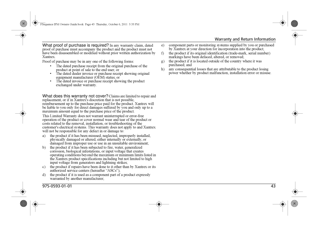 Xantrex Technology 809-0912 manual Warranty and Return Information 