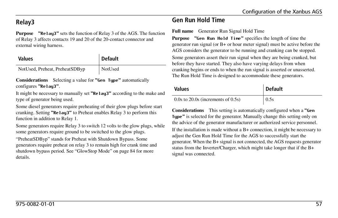 Xantrex Technology 809-0915 manual Relay3, Gen Run Hold Time 