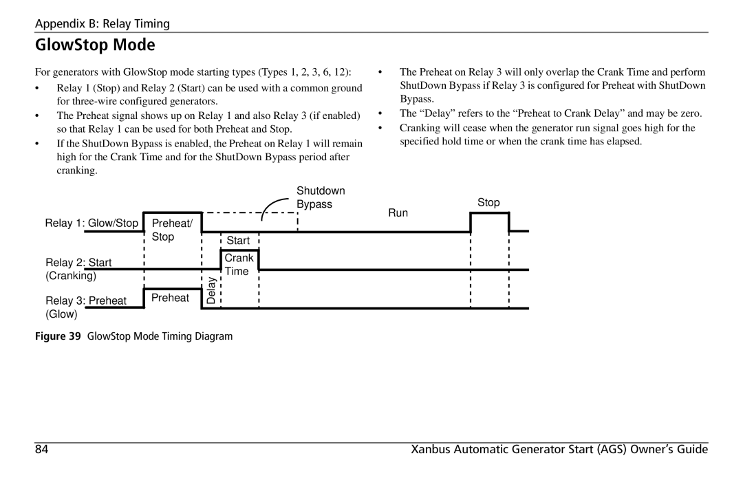 Xantrex Technology 809-0915 manual GlowStop Mode Timing Diagram 