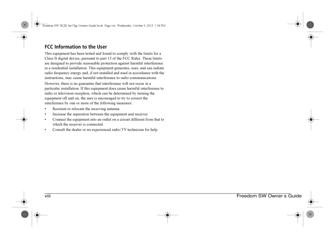 Xantrex Technology 815-2012, 815-3024, 815-3012, 815-2024 manual FCC Information to the User, Viii 