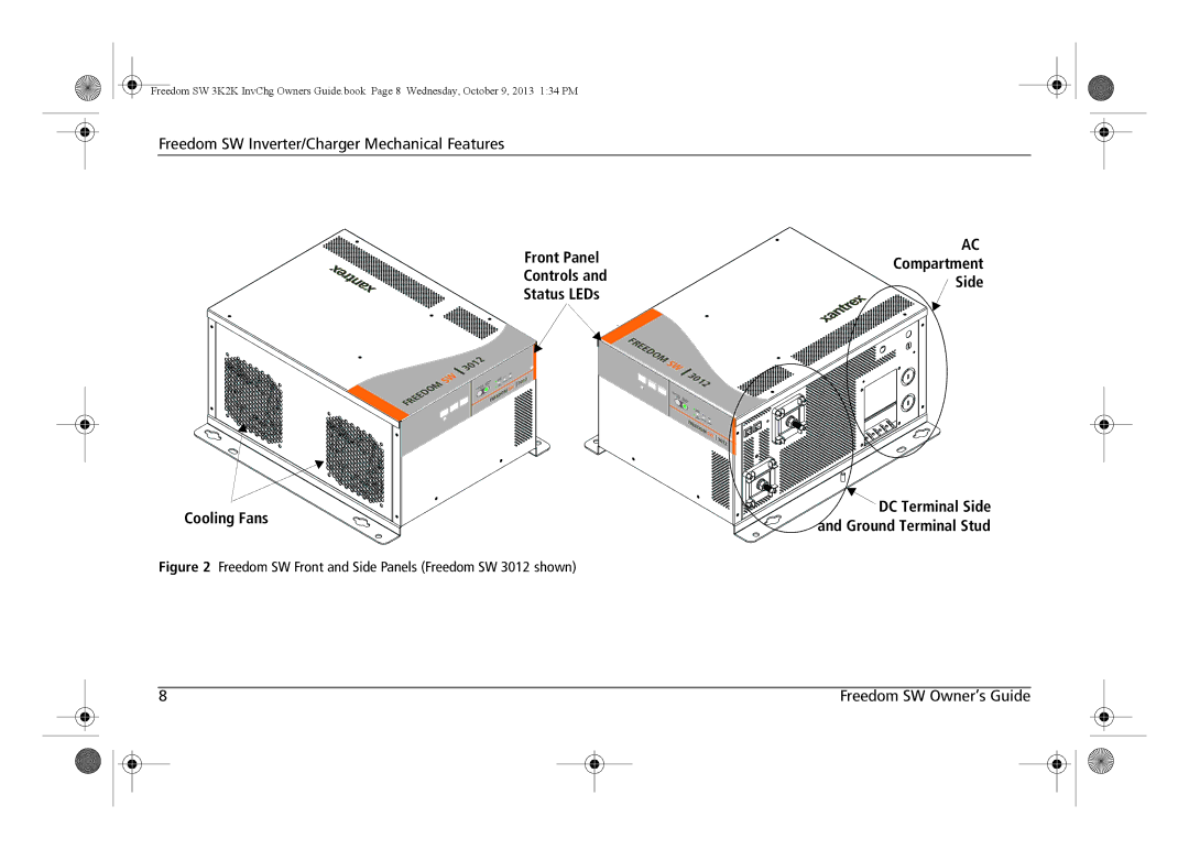 Xantrex Technology 815-2012, 815-3024, 815-3012, 815-2024 Front Panel Controls Status LEDs, Compartment Side Cooling Fans 