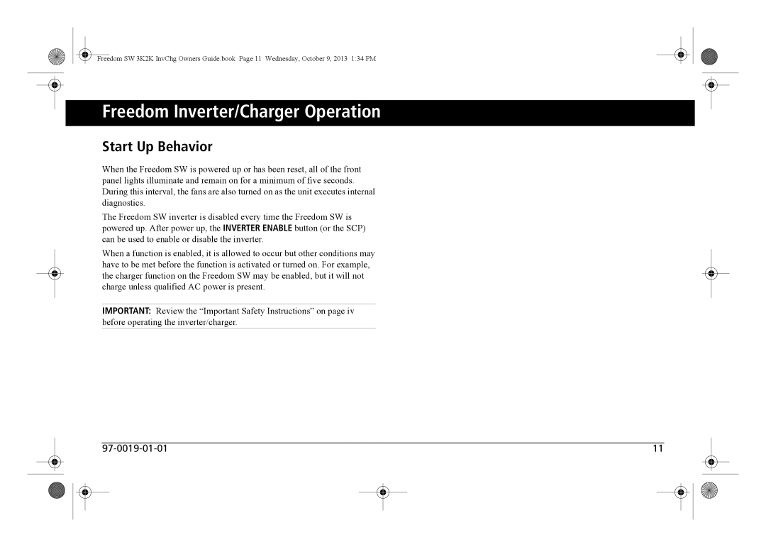 Xantrex Technology 815-3012, 815-3024, 815-2012, 815-2024 manual Freedom Inverter/Charger Operation, Start Up Behavior 