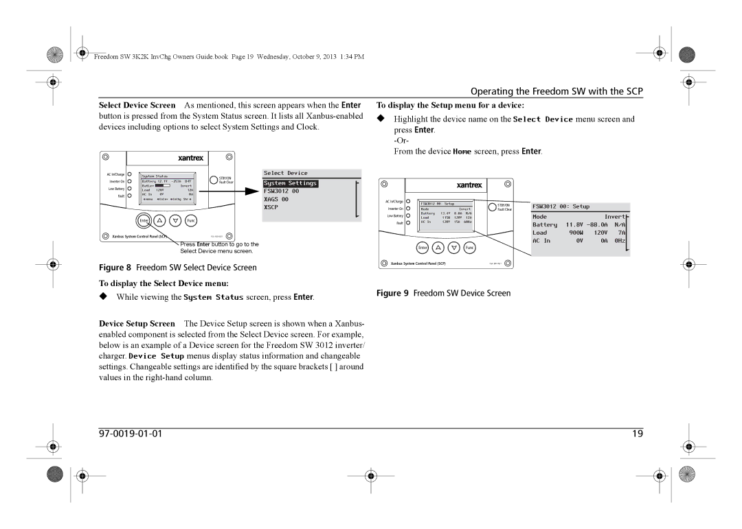 Xantrex Technology 815-3012, 815-3024, 815-2012 To display the Setup menu for a device, To display the Select Device menu 