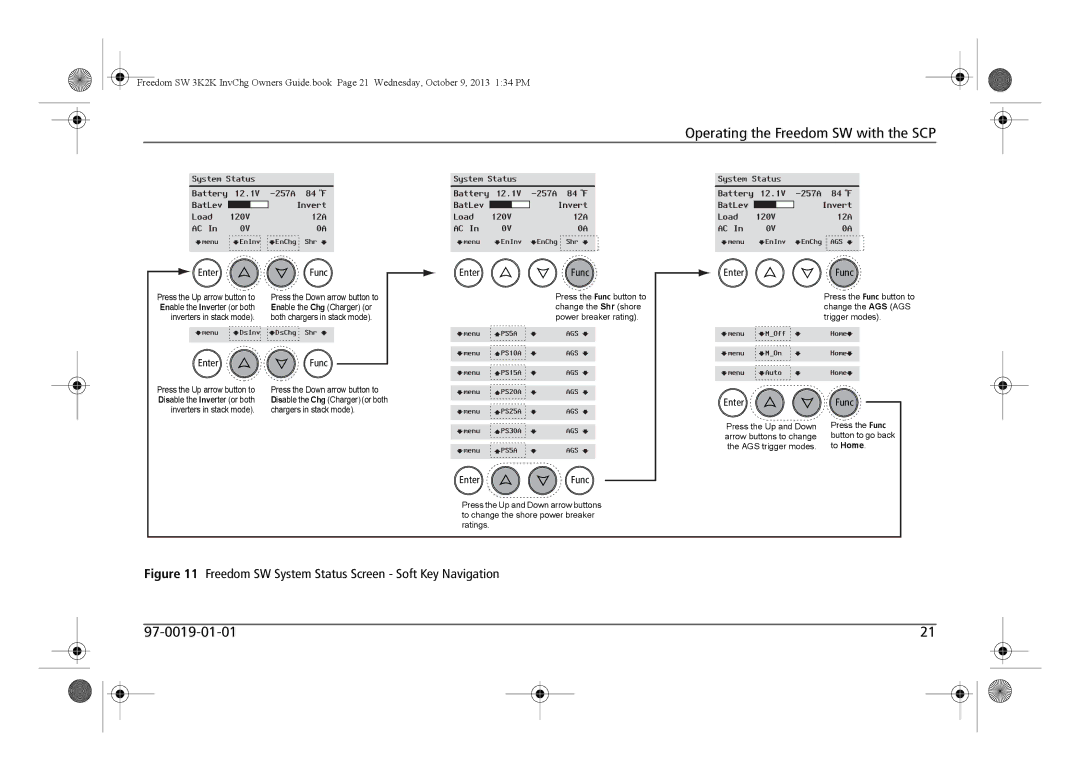 Xantrex Technology 815-2024, 815-3024, 815-3012, 815-2012 manual Freedom SW System Status Screen Soft Key Navigation 