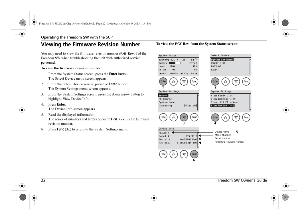 Xantrex Technology 815-3024 manual Viewing the Firmware Revision Number, To view the F/W Rev. from the System Status screen 