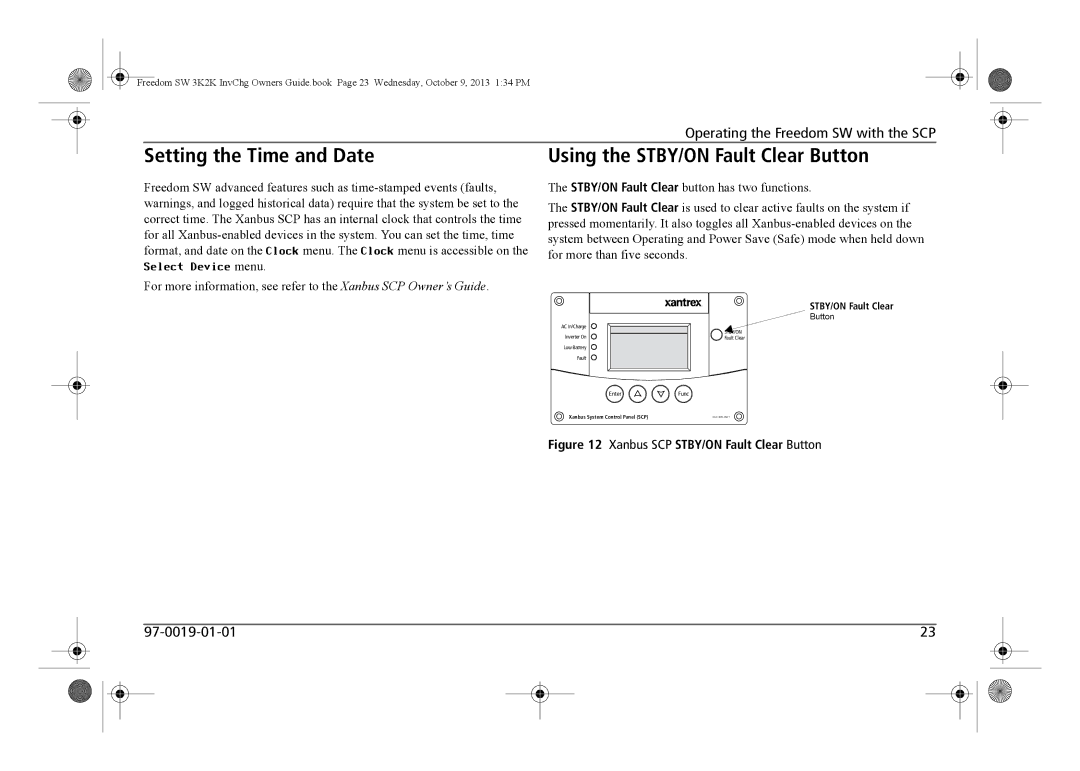 Xantrex Technology 815-3012, 815-3024, 815-2012, 815-2024 Setting the Time and Date, Using the STBY/ON Fault Clear Button 