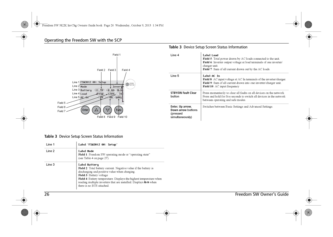 Xantrex Technology 815-3024, 815-3012, 815-2012 manual Device Setup Screen Status Information, Button, Pressed Simultaneously 