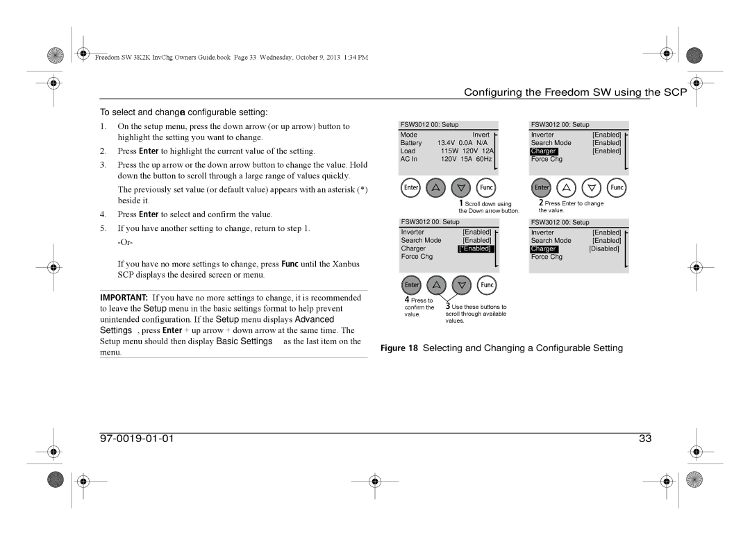 Xantrex Technology 815-2024 To select and change a configurable setting, Selecting and Changing a Configurable Setting 