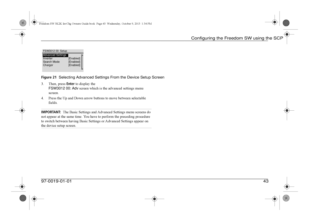 Xantrex Technology 815-3012, 815-3024, 815-2012, 815-2024 manual Selecting Advanced Settings From the Device Setup Screen 