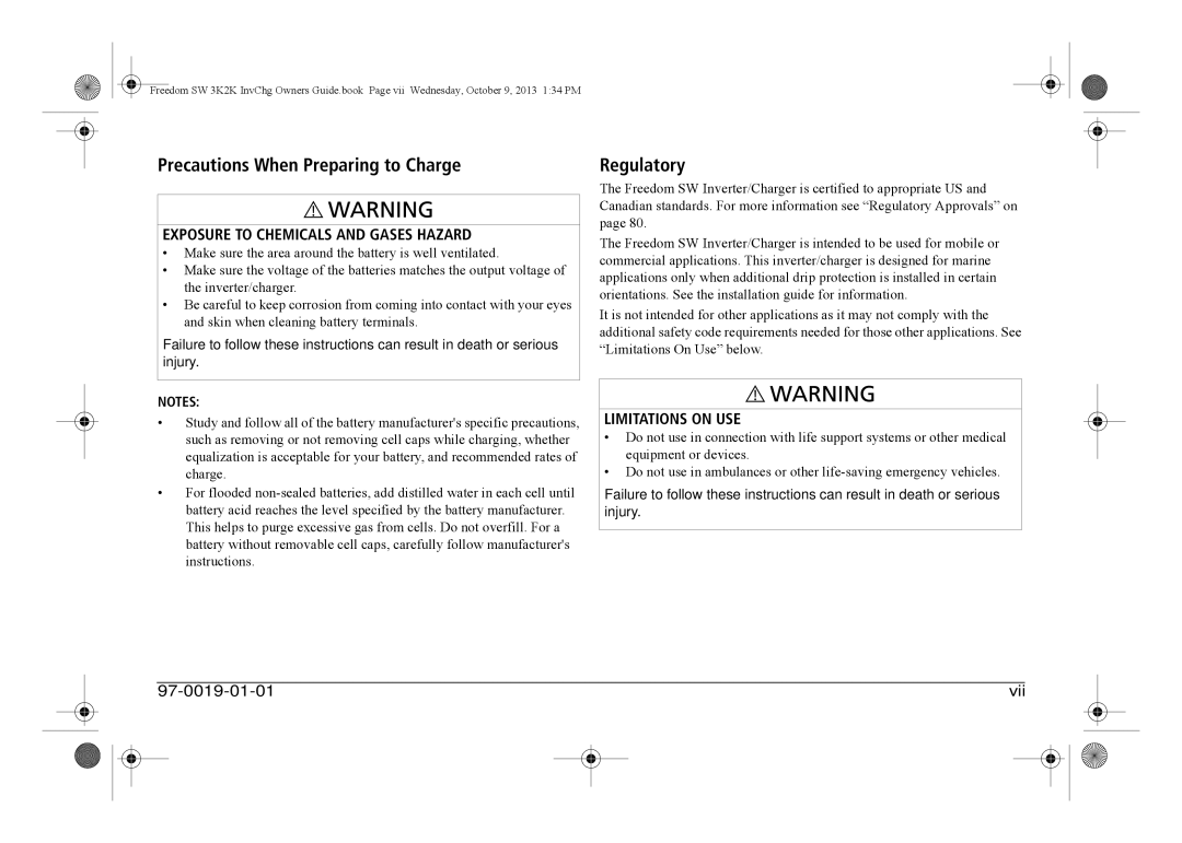 Xantrex Technology 815-3012, 815-3024, 815-2012, 815-2024 manual Precautions When Preparing to Charge, Regulatory 