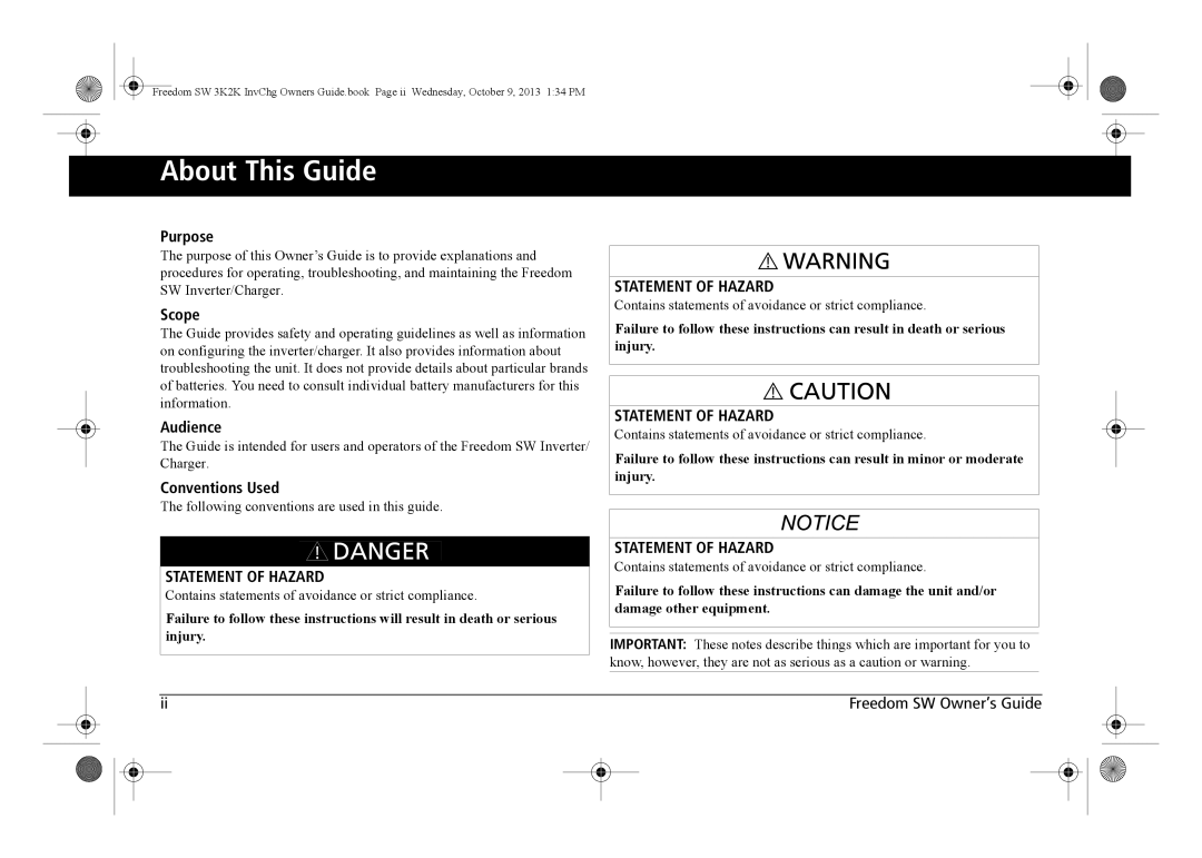 Xantrex Technology 815-3024, 815-3012 About This Guide, Purpose, Scope, Audience, Conventions Used, Statement Of Hazard 