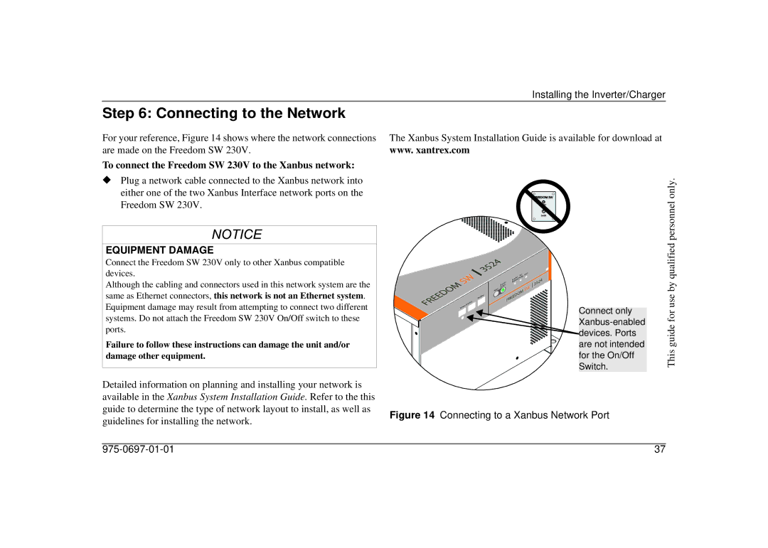 Xantrex Technology 815-2524-02, 815-3524 Connecting to the Network, To connect the Freedom SW 230V to the Xanbus network 