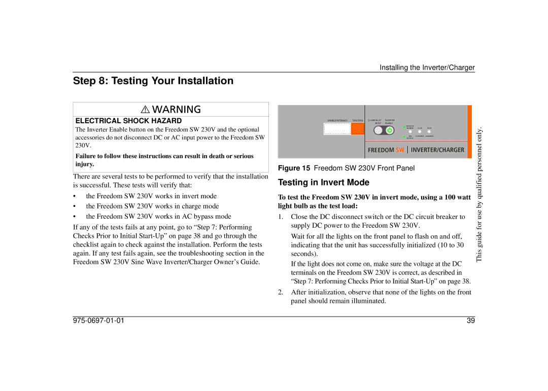 Xantrex Technology 815-2524-02, 815-3524 manual Testing Your Installation, Testing in Invert Mode 